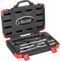 VIGOR Innenvierkant Antrieb 12,5 = 1/2 Zoll Steckschlüssel-Satz V2460N ∙ Vierkant hohl 12,5 mm (1/2 Zoll) ∙ Vierkant massiv 12,5 mm (1/2 Zoll) ∙ - ∙ Anzahl Werkzeuge: 25