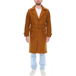 Mantel für Herren mit Woll-Anteil Herbst-Jacke mit Gürtel Langarm mit Knöpfen Winter-Jacke 936768 Braun - 56