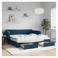 furnicato Bett Ausziehbares 2-in-1 Tagesbett 223x110x75 cm Blau mit Stauraum (1-tlg), Samt-Schlafsofa mit 2 Matratzen und Schubladen für das Schlafzimmer blau