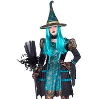 Funny Fashion Hexen-Kostüm Petrol Patty für Damen - Kurz - Halloweenkostüm Karneval Fasching 32/34