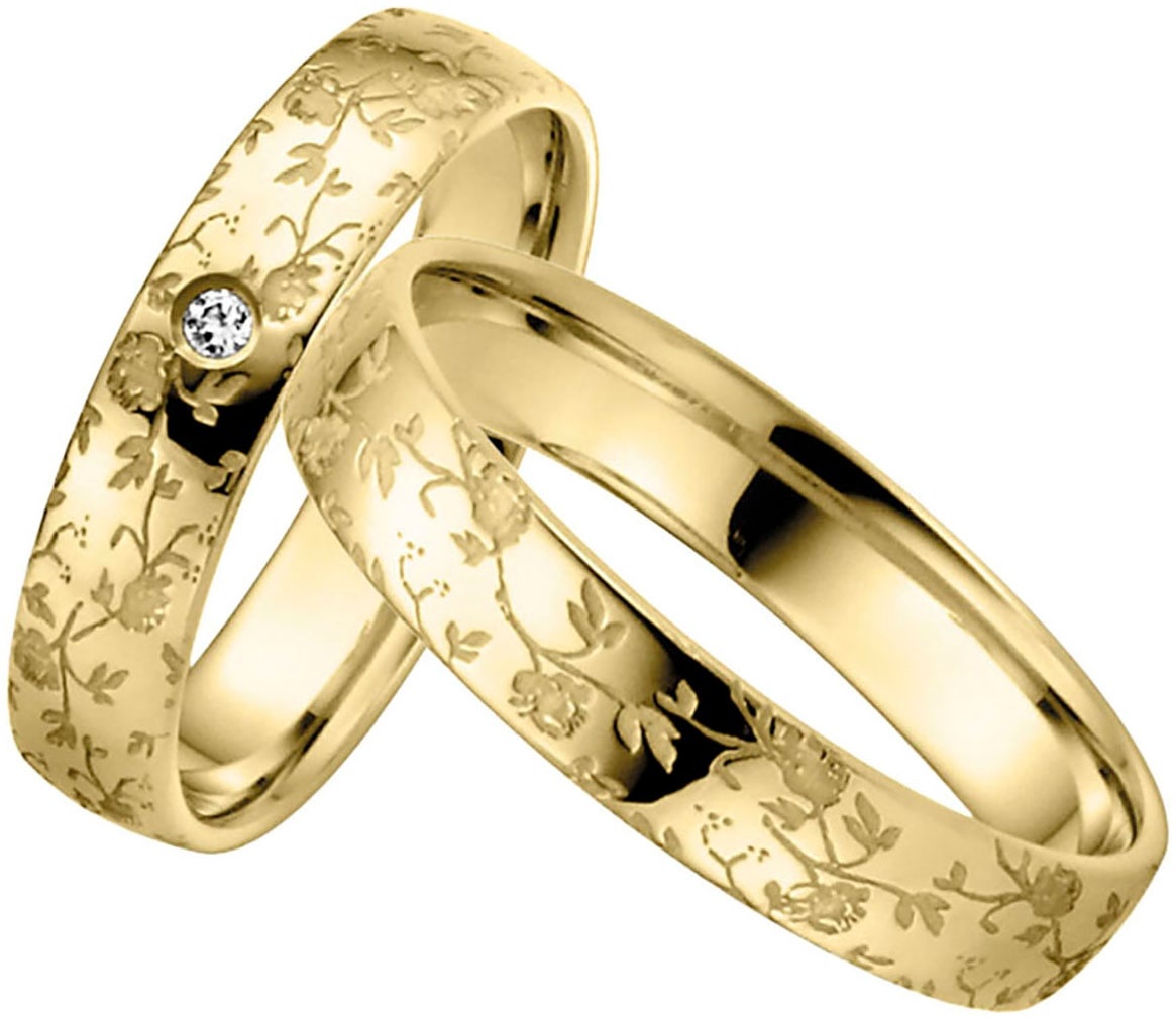 Trauring FIRETTI "Schmuck Geschenk Gold 375 Hochzeit Ehering LIEBE Zweig Blätter Blumen" Fingerringe Gr. 60, ohne Brillant, Gelbgold 375, 4,5 mm, gelb (gelbgoldfarben) Trauringe