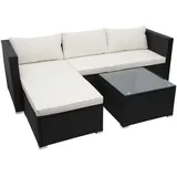 Mendler Poly-Rattan Garnitur HWC-F57, Balkon-/Garten-/Lounge-Set Sofa Sitzgruppe ~ schwarz, Kissen creme ohne Deko-Kissen