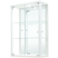 Hängevitrine 82x56x25,2 cm in Weiß mit 2 Glasböden mit LED und Spiegel