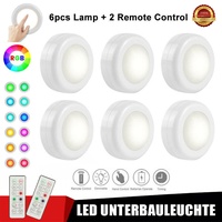 6er RGB LED Schrankleuchten Spot Batteriebetrieben Nachtlicht mit Fernbedienung