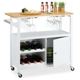 Relaxdays Küchenwagen, Weiß, Holz, 92x83x40 cm, Esszimmer, Servierwagen