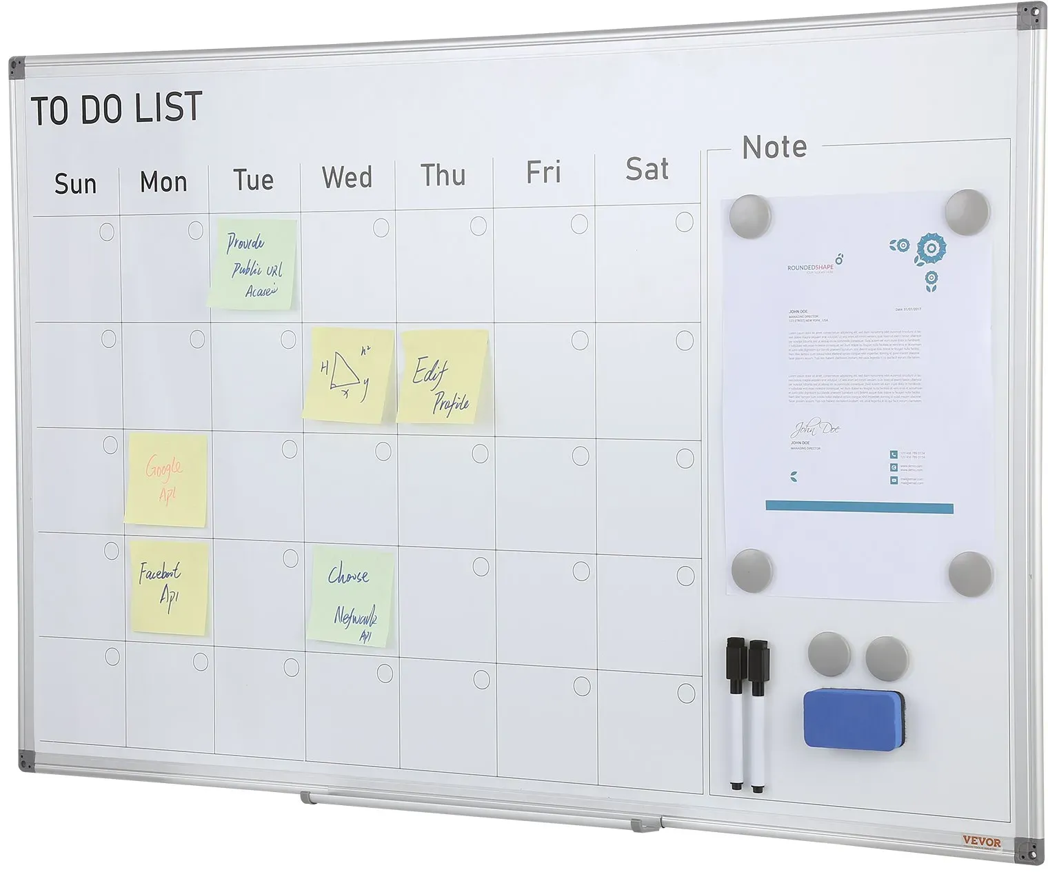 VEVOR Kalender Whiteboard Beschreibbare Magnettafel 915 x 610 mm, Memoboard Whiteboard inkl. 2 Whiteboard-Stifte +6 Magnete + 1 Magnetische Löscher, White Board Trocken Abwischbares To-do-Liste Büro