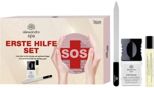Alessandro Pflege Nagelpflege SOS Nagelpflege Set für brüchige Nägel 1x Kristall Nagelfeile + Express Nagelhärter 5 ml + Nagelhautpflegeöl 10 ml