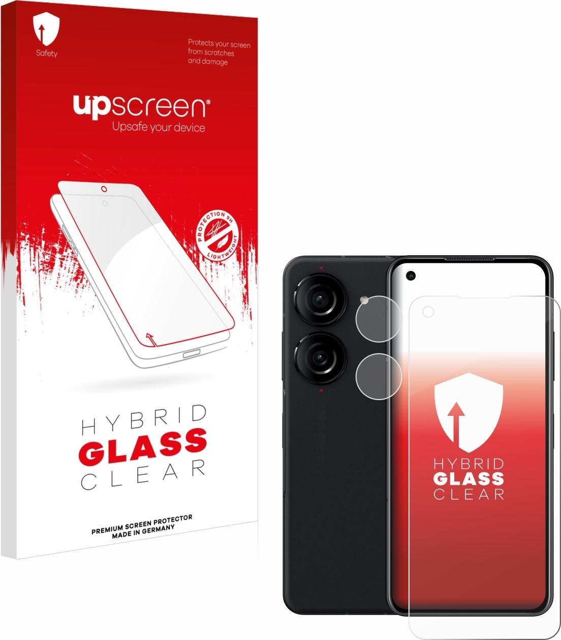 upscreen Hybrid Glass Clear Premium Panzerglasfolie für Asus ZenFone 10 (Display+Kamera) (1 Stück, Asus Zenfone 10), Smartphone Schutzfolie