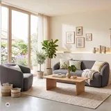 bene living Loungesessel Loconia Strukturstoff 89 x 76 x 87 cm Grau drehbar mit Kissen