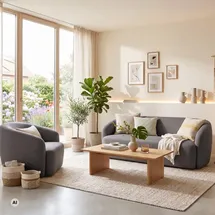 bene living Loungesessel Loconia Strukturstoff 89 x 76 x 87 cm Grau drehbar mit Kissen