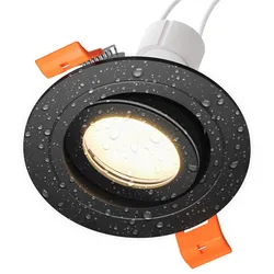ledscom.de Bad-Deckeneinbaurahmen ERID, Feuchtraum, IP44, schwenkbar, schwarz matt, inkl. GU10 LED, 500lm, 3-Stufen-Dimmer, warmweiß