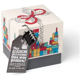 SURPRISA Geschenkbox Rätzel Geschenkbox, Geldgeschenk Verpackung & Gutschein Geschenk Box (inkl. 3-stelligem Zahlenschloss), Geschenkkarton Geschenkrätsel, 12,5 x 12,5 x 12,5 cm, farbig bunt