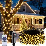 LED Lichterkette Weihnachtsbaum Außen Batterie - 15M 150LED USB Wiederaufladbar Weihnachtsbeleuchtung Aussen Warmweiß Mit Fernbedienung/Timer, Wasserdicht Cluster Lichterkette Für Balkon Garten Party