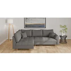 Ecksofa HOME AFFAIRE "CHARRE incl. 3 Zierkissen", grau (dunkelgrau), B:231cm H:81cm T:161cm, 100% Polyester, Sofas, L-Form, feine Steppung, lose Rückenkissen, auch in Cord und Bouclé