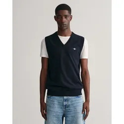 Pullunder GANT "CLASSIC COTTON SLIPOVER", Herren, Gr. M, blau (evening blau), Strick, Jersey, Obermaterial: 100% Baumwolle, casual, V-Ausschnitt, ohne Ärmel, Pullover, Premium Pullunder aus weicher 100% Baumwolle, Ärmellos