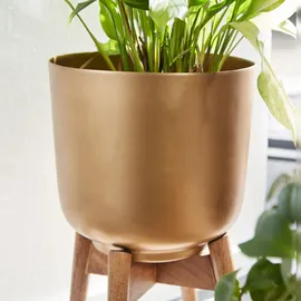 KADIMA DESIGN Alu-und-Holz Pflanzenkübel Set in Gold/Braun, modern & elegant, für stilvolle Inneneinrichtung. 31x31x51 cm | Kadima Design