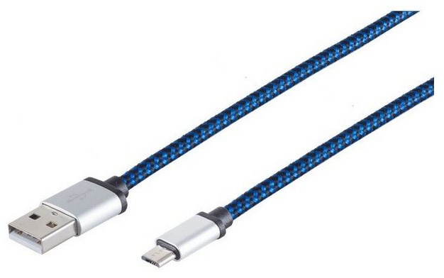 Kabelbude.eu USB Ladekabel, USB-A-Stecker auf USB Micro B Stecker, Nylon Smartphone-Kabel, (30,00 cm) blau