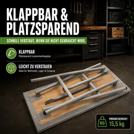 Trutzholm Werkbank klappbar 114x60x84 cm 150 kg Tragkraft robustes Stahlgestell Holzarbeitsplatte Werktisch