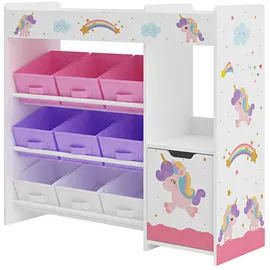 [en.casa] Kinderregal Søndreland 80 x 90 x 30 cm mit Einhorn Motiv lila-rosa