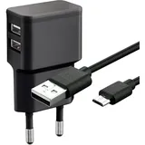 goobay Dual Ladeset 2,4 A, Netzteil mit 2x USB-Ausgang inklusive USB-Ladekabel, schwarz