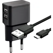 goobay Dual Ladeset 2,4 A, Netzteil mit 2x USB-Ausgang inklusive USB-Ladekabel, schwarz