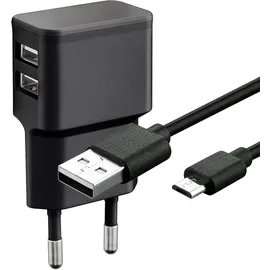 goobay Dual Ladeset 2,4 A, Netzteil mit 2x USB-Ausgang inklusive USB-Ladekabel, schwarz