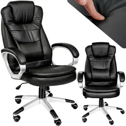 tectake® Bürostuhl, 360° drehbar und stufenlos höhenverstellbar, dicke Polsterung mit Kunstlederbezug, einstellbare Wippfunktion