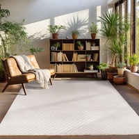 Carpettex Kurzflor Teppich Wohnzimmer Beige Teppich Skandinavisch Stil Teppich 3D Effekt Teppich 160 x 230 cm - Waschbarer Teppich Schlafzimmer Küchenteppich Boho Muster Weicher-Flauschiger Teppich