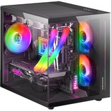 Mars Gaming MC-View Schwarz, Micro-ATX Mini Tower Gehäuse, 90° Gehärtetes Glas ohne Rahmen, Modulares Doppelkammer-Design, Volle Unterstützung für Flüssigkeitskühlung