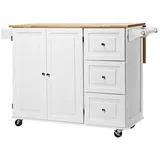 Goplus Küchenwagen Mit Tischplatte & Schubladen & Verstellbare Ablage, Servierwagen Mit Handtuchhalter & Gewürzregal, Kücheinsel Auf Rollen, Platzsparend (weiss) - Goplus