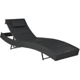 Sonnenliege Poly Rattan und Textilene Schwarz