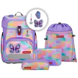 Step by Step Schulranzen-Set Cloud Flash „Butterfly Luna“ 5-teilig, rosa, Schmetterling, ergonomischer Tornister mit Reflektoren, höhenverstellbar mit Hüftgurt für Mädchen ab der 1. Klasse, 19L