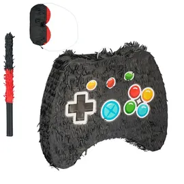 Relaxdays Pinata Set Controller mit Stab und Maske Blau,Rot,Schwarz