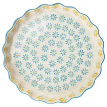 Tranquillo Quicheform aus Steinzeug mit handgestempeltem Print Floral blau/gelb, Ø22 x 4 cm