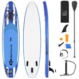 COSTWAY Stand Up Paddling Board, SUP Board aufblasbar, Paddelboard mit Sicherheitsleine, Paddel, Pumpe, Center Finne, Rucksack und Reparaturset (Blau, 335x76x15cm)