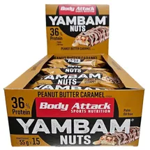 Body Attack YamBam Nuts Erdnussbutter Caramel Riegel 15 x 55 g
