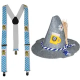 Karneval-Klamotten Kostüm Bayernhut Bierglas mit Hosenträger Bayern, Accessoires für Oktoberfest