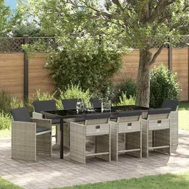 vidaXL Garten Essgruppe 9 pcs Hellgrau Poly-Rattan