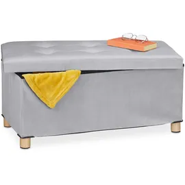 Relaxdays Sitzbank Samt Hellgrau 34 x 76 x 38 cm