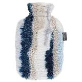 Fashy Wärmflasche mit Flauschbezug in Mamoroptik, blau, 2,0 L