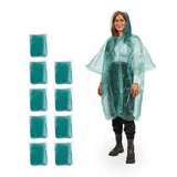 Relaxdays Regenponcho Einweg, 10er Set, Einmal Regencape mit Kapuze, für Erwachsene, Notfallponcho Damen & grün,