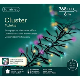 Lumineo LED Lichterkette Cluster Twinkle Bunt 8 Funktionen 768 Lichter 7 m - Bunt