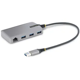 Startech StarTech.com 3-Port USB Hub with Ethernet 3x USB-A Ports, Gigabit Ethernet (RJ-45) USB 3.0 5Gbp (USB-C, 3 Ports), Dockingstation + USB Hub Grau