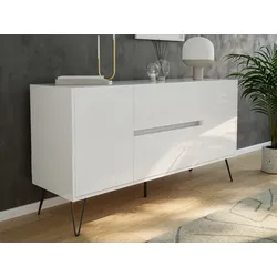 Raumwunder Sideboard Kommode Maya 140cm 2 Greif-SoftClose 2 Türen Weiß hochglanz