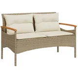 furnicato Gartenbank mit Kissen 116x62,5x74 cm Beige Poly Rattan