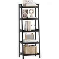 LuxusKollektion Leiterregal Bücherregal Bambusleiter Schwarz 5 Ablagen (127cm H) schwarz