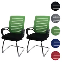 Mendler 2er-Set Konferenzstuhl HWC-K51, Besucherstuhl Freischwinger, 150kg belastbar Stoff/Textil ~ grün