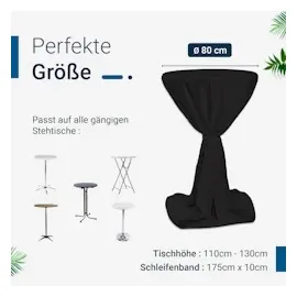 TexDeko Stehtischhusse Premium Schwarz Ø 80cm mit Schleifenband