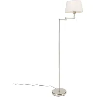 QAZQA Klassische Stehlampe Stahl mit weißem Schirm verstellbar -
