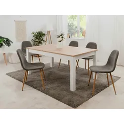 Furn.Design Stuhl-Set 4 Stück grau Cord Metall Holzoptik 4-Fuß, Lenja